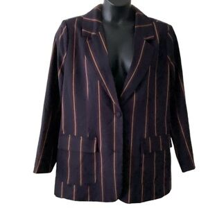 Forever 21 Blazer Jacket SX OX Navy Striped‎ Double Breasted Career Women SZ 0X